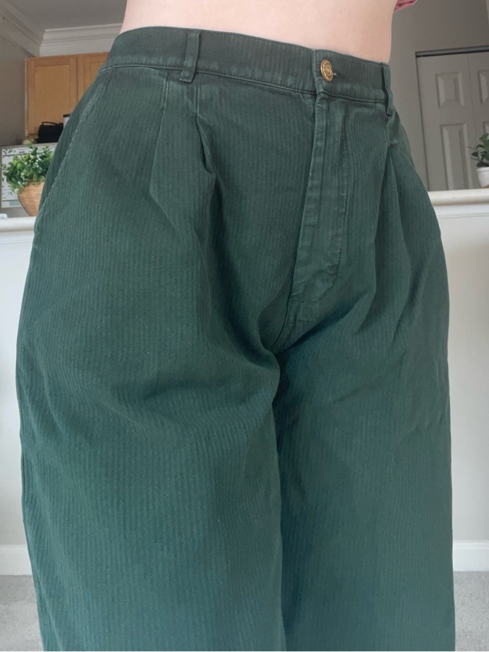 Big Bud Press High-Waist Wide Leg Cotton Trouser Pants in Forest Green